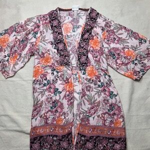 Knox Rose Floral Boho Kimono Cardigan | XS Open Front Lightweight